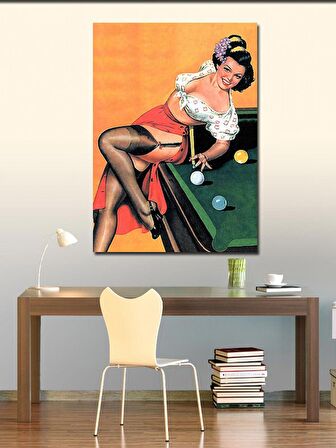 Kanvas Tablo Bilardo Oynayan Pin Up Kızı