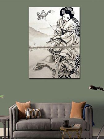 Kanvas Tablo Japon Kadın Ve Tilki