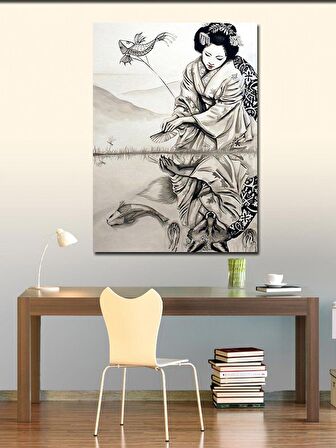 Kanvas Tablo Japon Kadın Ve Tilki