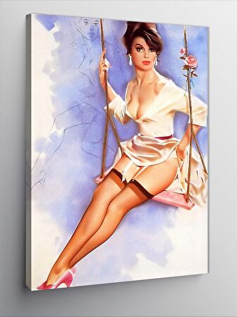 Kanvas Tablo Salıncakta Sallanan Pin Up Kızı