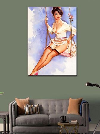 Kanvas Tablo Salıncakta Sallanan Pin Up Kızı