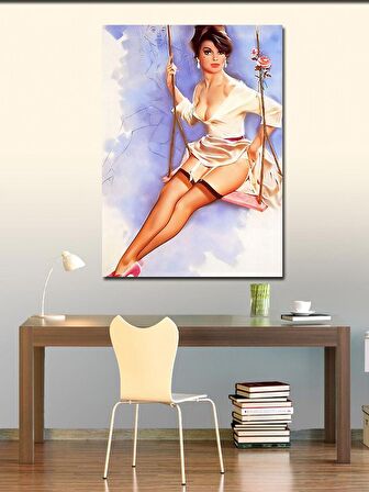 Kanvas Tablo Salıncakta Sallanan Pin Up Kızı