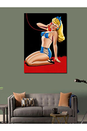 Kanvas Tablo Dekolteli Pin Up Kızı