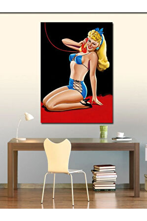 Kanvas Tablo Dekolteli Pin Up Kızı