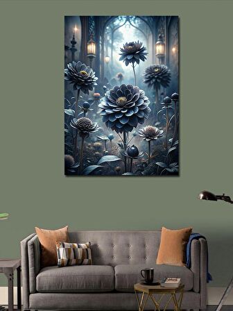 Kanvas Tablo Ormandaki Tapınak Ve Siyah Çiçekler