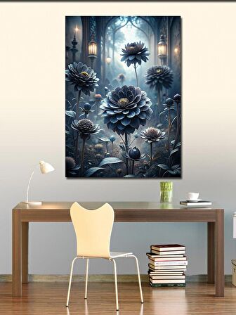 Kanvas Tablo Ormandaki Tapınak Ve Siyah Çiçekler