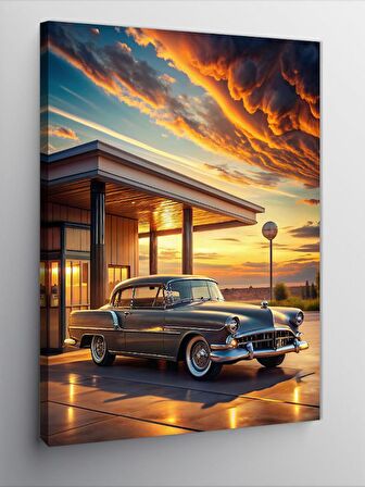 Kanvas Tablo Çöl Ve Klasik Araba