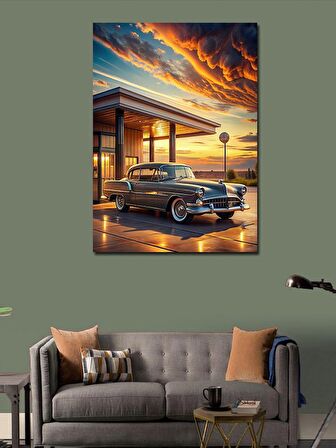 Kanvas Tablo Çöl Ve Klasik Araba