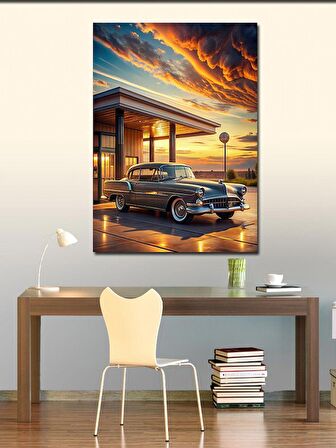 Kanvas Tablo Çöl Ve Klasik Araba