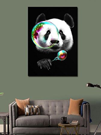 Kanvas Tablo Baloncuk Üfleyen Panda