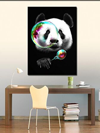 Kanvas Tablo Baloncuk Üfleyen Panda