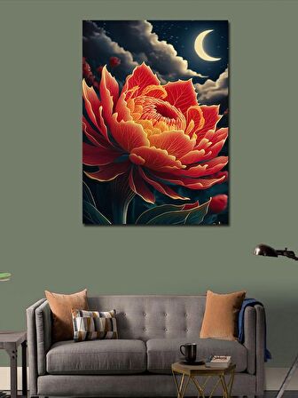 Kanvas Tablo Çiçek Ve Ay