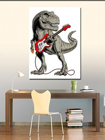 Kanvas Tablo Elektro Gitar Çalan Dinazor