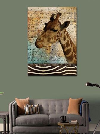Kanvas Tablo Gazete Fon Zürafa