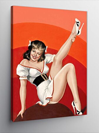 Kanvas Tablo Elbiseli Pin Up Kızı