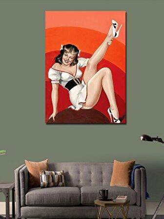 Kanvas Tablo Elbiseli Pin Up Kızı