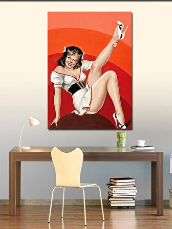 Kanvas Tablo Elbiseli Pin Up Kızı