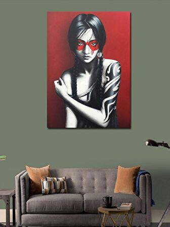 Kanvas Tablo Maskeli Dövmeli Kız