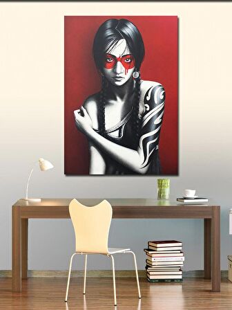 Kanvas Tablo Maskeli Dövmeli Kız