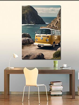 Kanvas Tablo Retro Minibüs Ve Deniz Manzarası