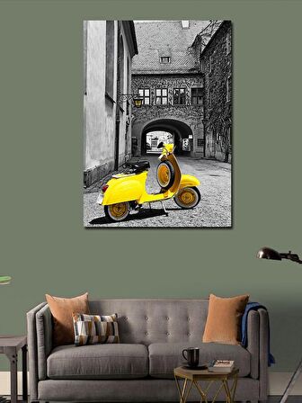 Kanvas Tablo Sarı Vespa Scooter