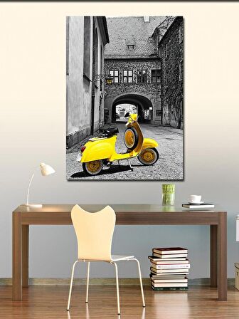 Kanvas Tablo Sarı Vespa Scooter