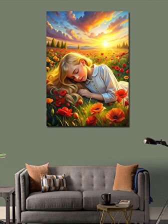 Kanvas Tablo Çiçeklere Yatan Kız