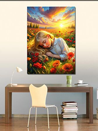 Kanvas Tablo Çiçeklere Yatan Kız