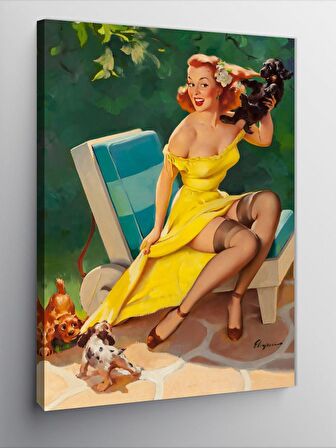 Kanvas Tablo Eteği Açılan Pin Up Kadın