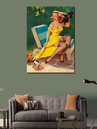 Kanvas Tablo Eteği Açılan Pin Up Kadın
