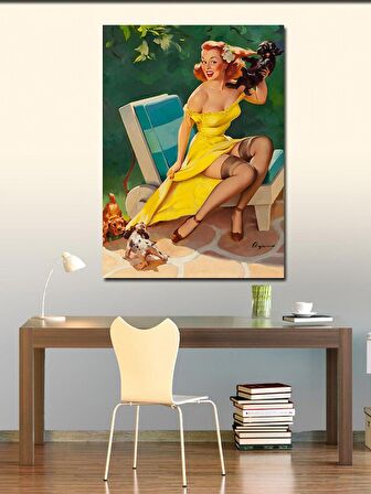 Kanvas Tablo Eteği Açılan Pin Up Kadın