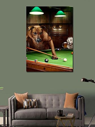 Kanvas Tablo Bilardo Oynayan Köpekler