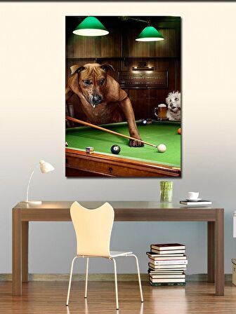 Kanvas Tablo Bilardo Oynayan Köpekler