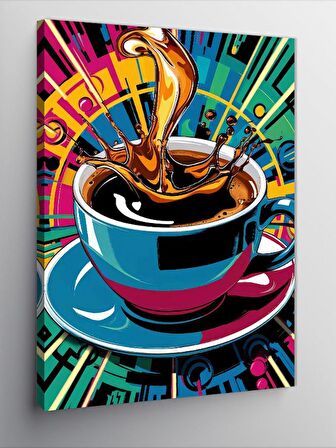 Kanvas Tablo Kahve Fincanı Ve Renkli Boyalar