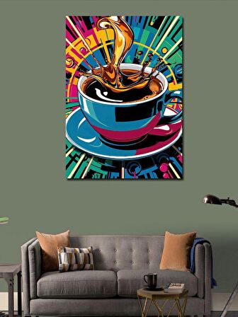 Kanvas Tablo Kahve Fincanı Ve Renkli Boyalar