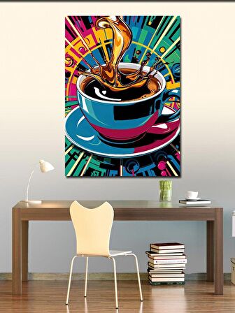 Kanvas Tablo Kahve Fincanı Ve Renkli Boyalar