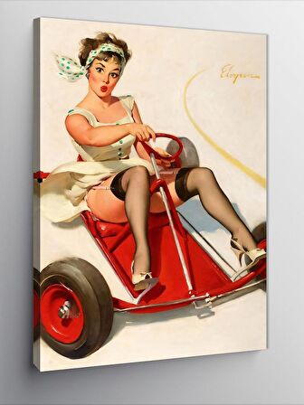 Kanvas Tablo Karting  Kullanan Pin Up Kızı