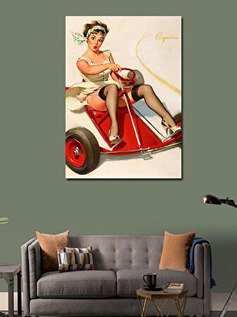 Kanvas Tablo Karting  Kullanan Pin Up Kızı