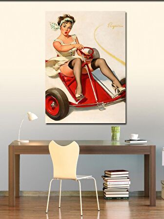 Kanvas Tablo Karting  Kullanan Pin Up Kızı