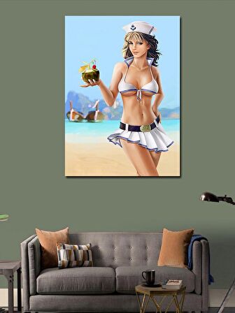 Kanvas Tablo Kokteyl İçen Denizci Pin Up Kadın