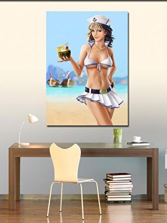Kanvas Tablo Kokteyl İçen Denizci Pin Up Kadın