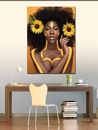 Kanvas Tablo Ay Çiçeği Ve Kadın