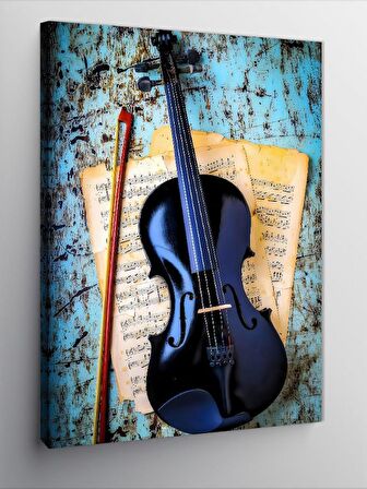 Kanvas Tablo Keman Ve Müzik Notaları