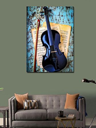 Kanvas Tablo Keman Ve Müzik Notaları