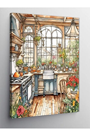 Kanvas Tablo Çiçekli Mutfak