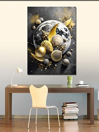 Kanvas Tablo Dolunay Ve Deniz Kabukları