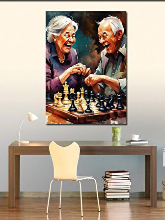 Kanvas Tablo Satranç Oynayan Yaşlı Çift