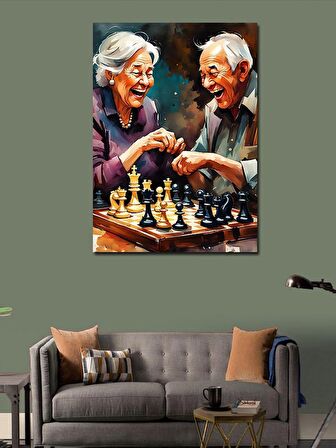 Kanvas Tablo Satranç Oynayan Yaşlı Çift