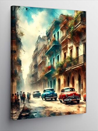 Kanvas Tablo Küba Manzarası Klasik Arabalar