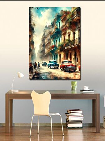Kanvas Tablo Küba Manzarası Klasik Arabalar